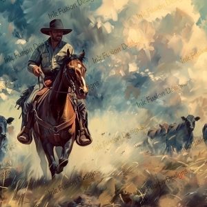 The Range Rider |  Cowboy and Cattle on the Plains |  